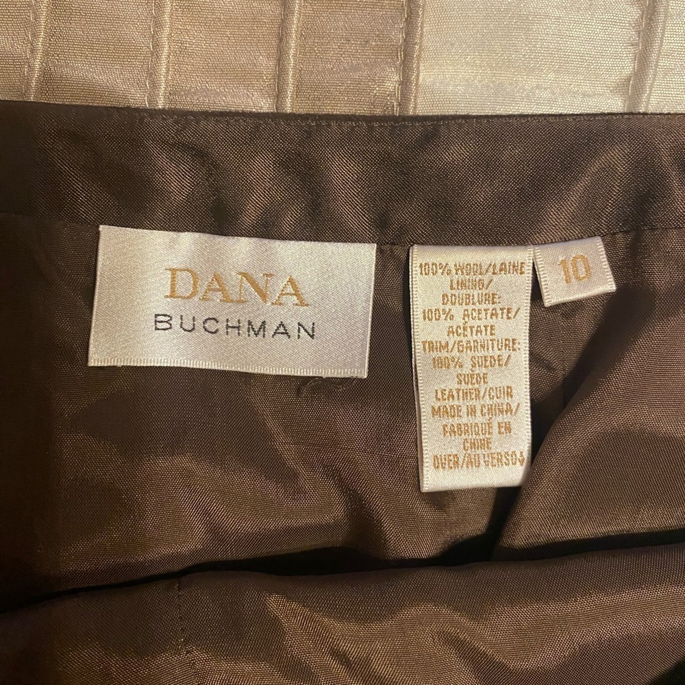 NEW - Dana Buchman Midi Camel/Coffee Wool Skirt with Suede Waist trim detail. - Picture 3 of 5